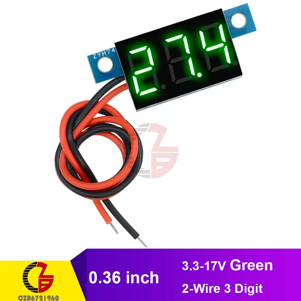 2-Wire 3.3-17V Green 0,3" дюймовый светодиодный цифровой вольтметр 0-99,9 V 2/3 провода 3 знака автомобиля мотоцикла Напряжение метр 3,3 V 5V 12V 24V 48V Вольт тестер детектор - Цвет: 2-Wire 3.3-17V Green