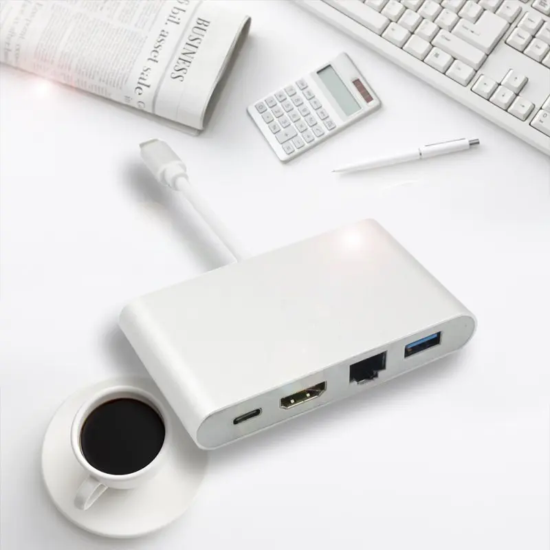Type-C USB C к HDMI 4K + Gigabit Ethernet (порт RJ45) 3 0 1 Type адаптер Цифровой AV видео конвертер |