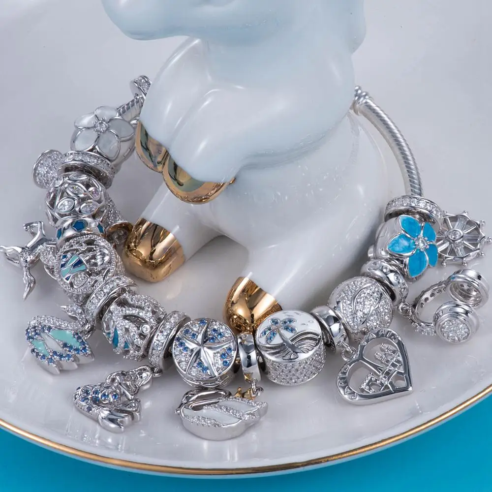 Тропическое побережье 925 пробы серебро тропических рыб и вод tailBeads Подвески Fit