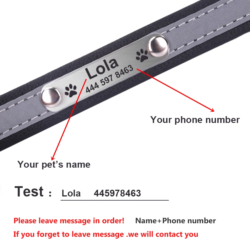 Персонализированный ошейник для собак кожаный Светоотражающий