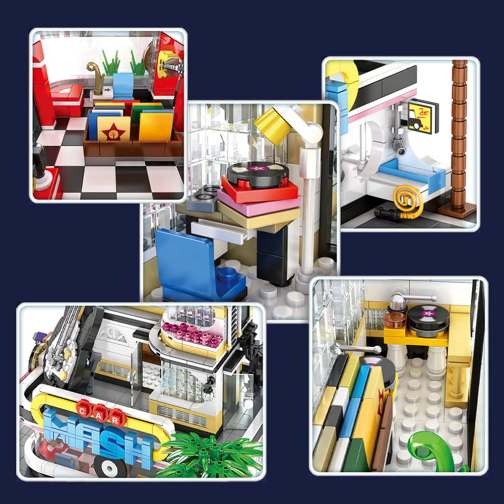 

2168 PCS City Streetview Series MOC Guitar Shop Model Building Blocks DIY Architecture Bricks Toys With LED Light Set Kids Gift