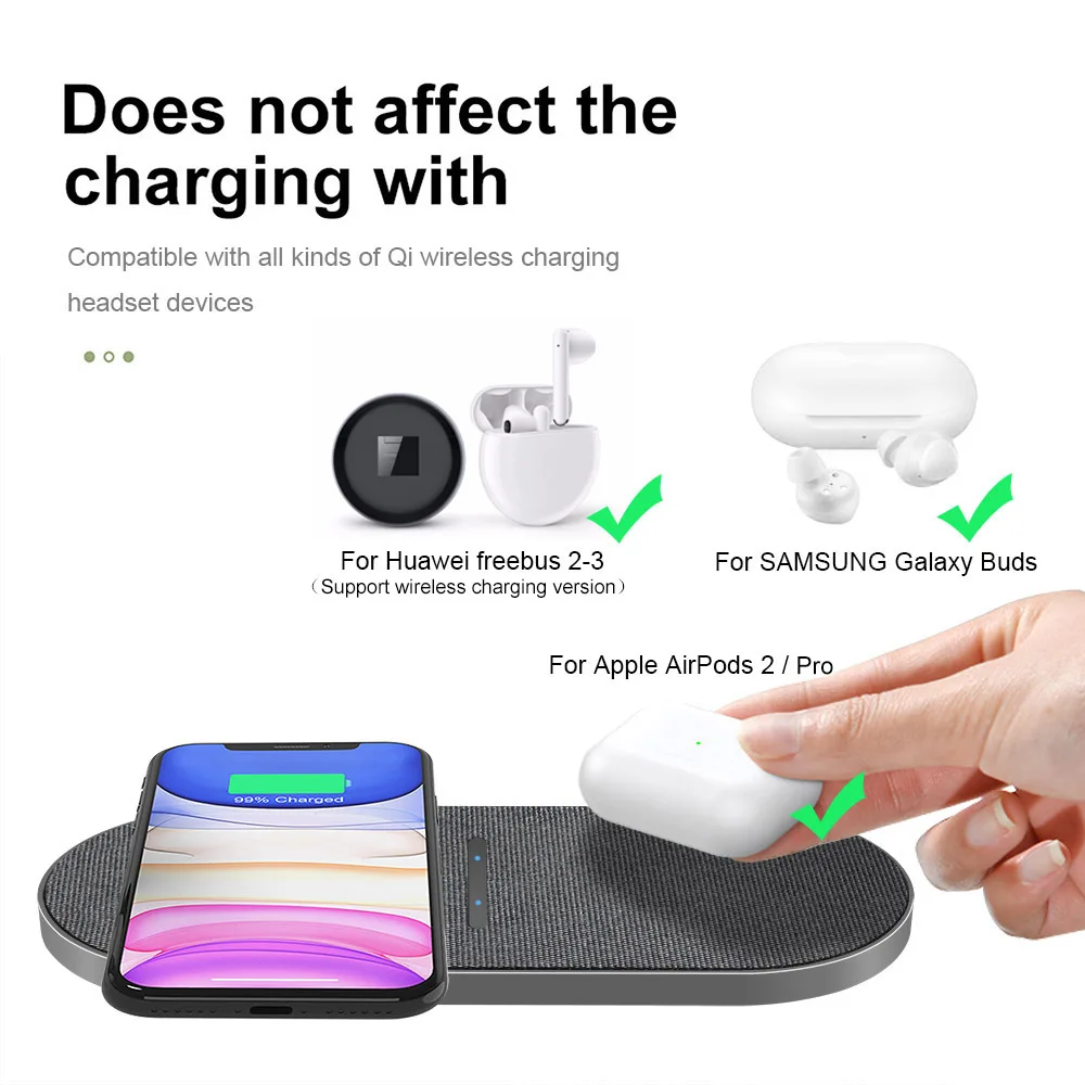 2 in 1 30W Dual Seat Qi Wireless Charger for Samsung S21 S20 Double Fast Charging Pad For iPhone 13 12 11 XS XR X 8 Airpods Pro | Мобильные