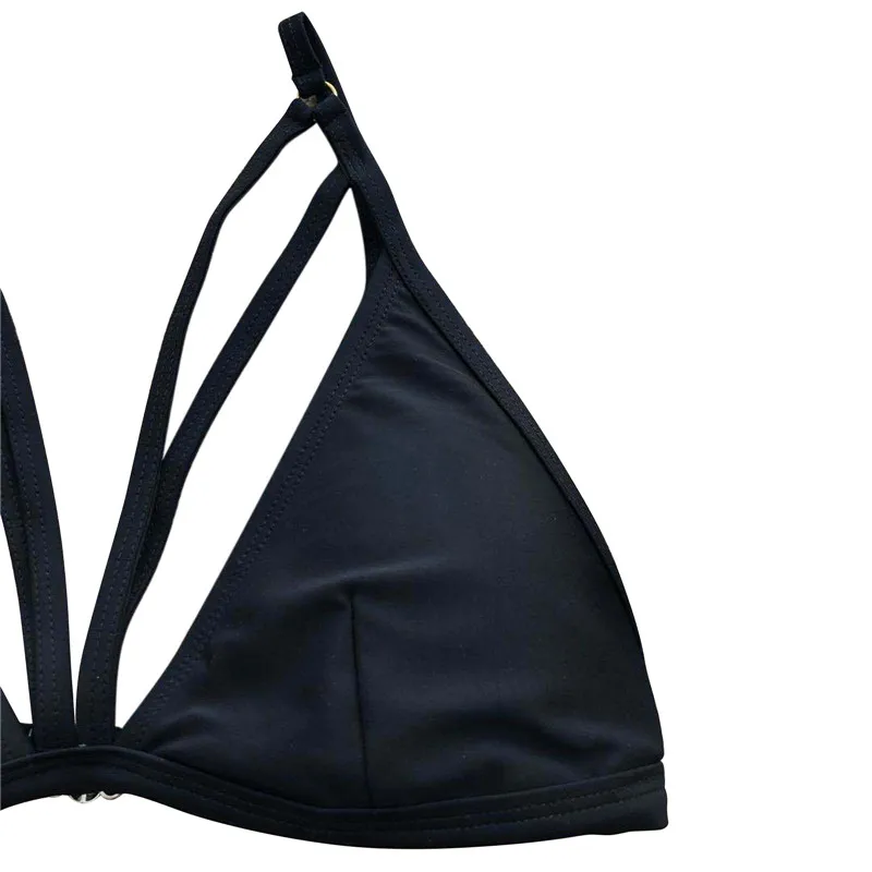

2021 Fashion Trend Women's Solid Color 2Pcs Bikini Suit Deep V-neck Bandage Sling Tops with Side Hollowed Triangle Bottoms Suits