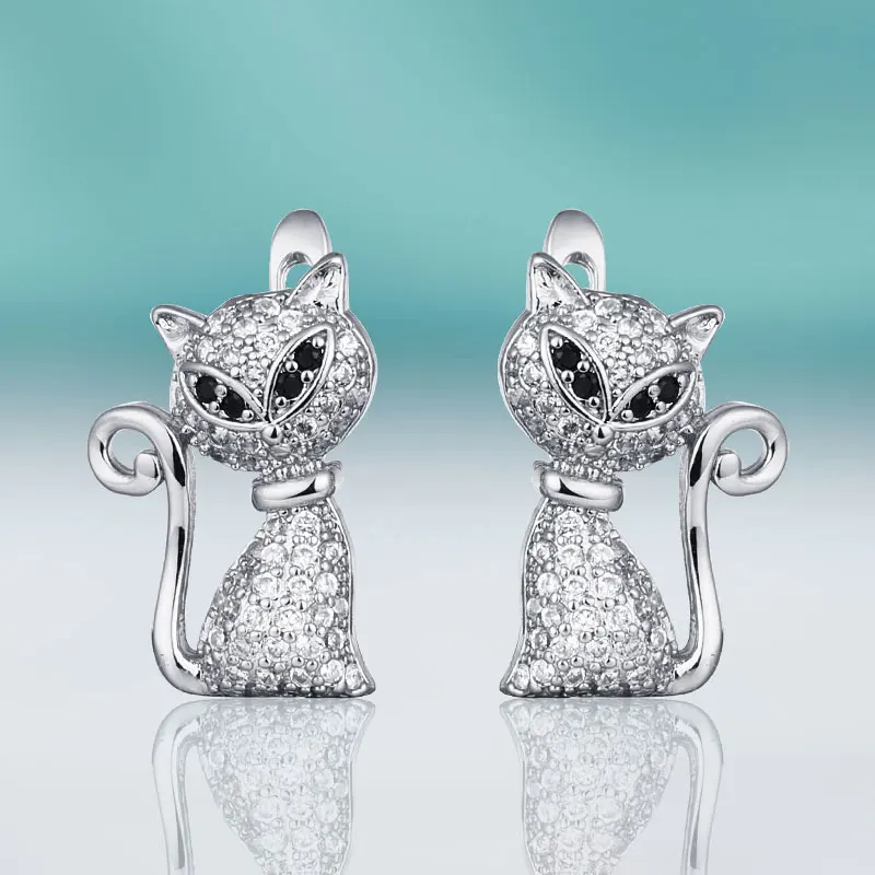 silver MAIKALE, трендовые серьги-гвоздики для женщин, серьги в форме кошки, животного, кубического циркония, циркония, новые модные уникальные серьги-клипсы, ювелирные изделия - Окраска металла: silver