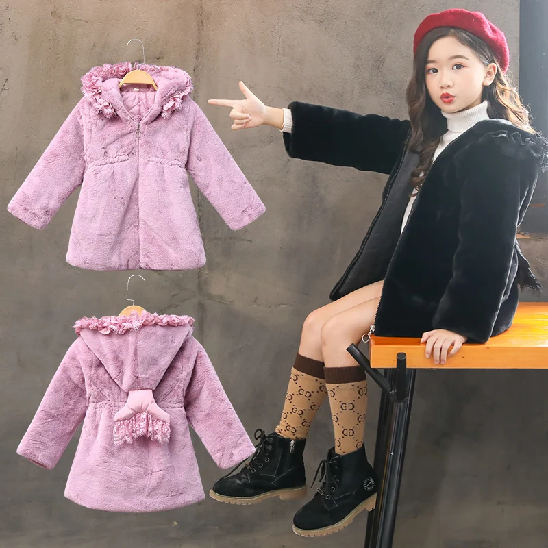 Пальто с мехом для девочек Детская куртка меховым воротником пуховая парка