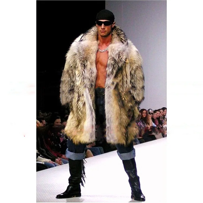 

Mens Imitation Raccoon Fur Overcoats Oversize Long Section Warm Male Fake Fur Outwears Turn Down Collar Faux Fur Jackets K1195