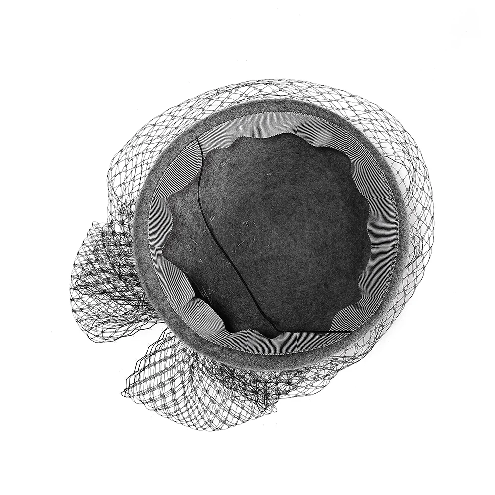 Fedoras Wool Leaf Hat Gray Fascinator For Women Elegant Church Wedding With Veil Cap Cocktail Tea Party Hair Clip Hat Girls