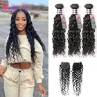 YuYongtai малазийские волнистые волосы 100% человеческие волосы пряди с Кружева Закрытие сильно волнистые натуральные кудрявые пучки волос пряди не Реми вьющиеся