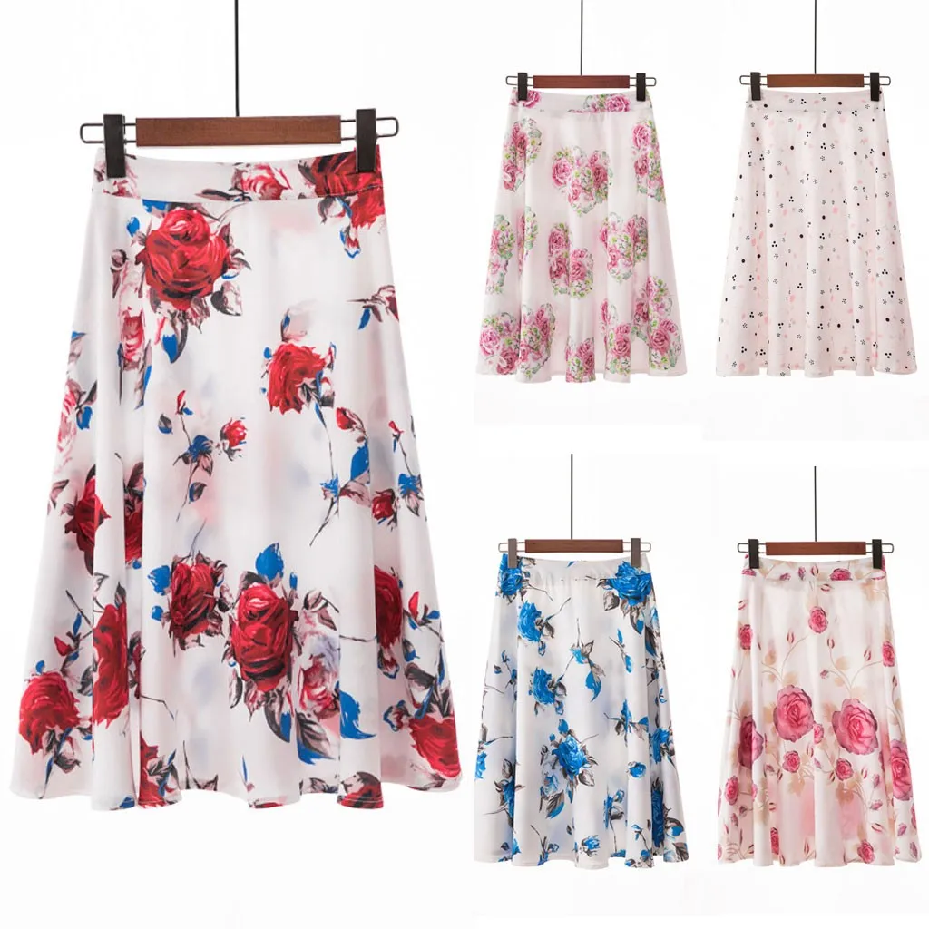 JAYCOSIN Женская юбка с высокой талией Цветочный цифровой принт плиссированная