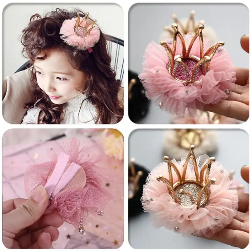 

Children Kidds Girl Princess Rhinestone Crystal Lace Crown Hairpin Clip New Style Gift Decoration Accessory