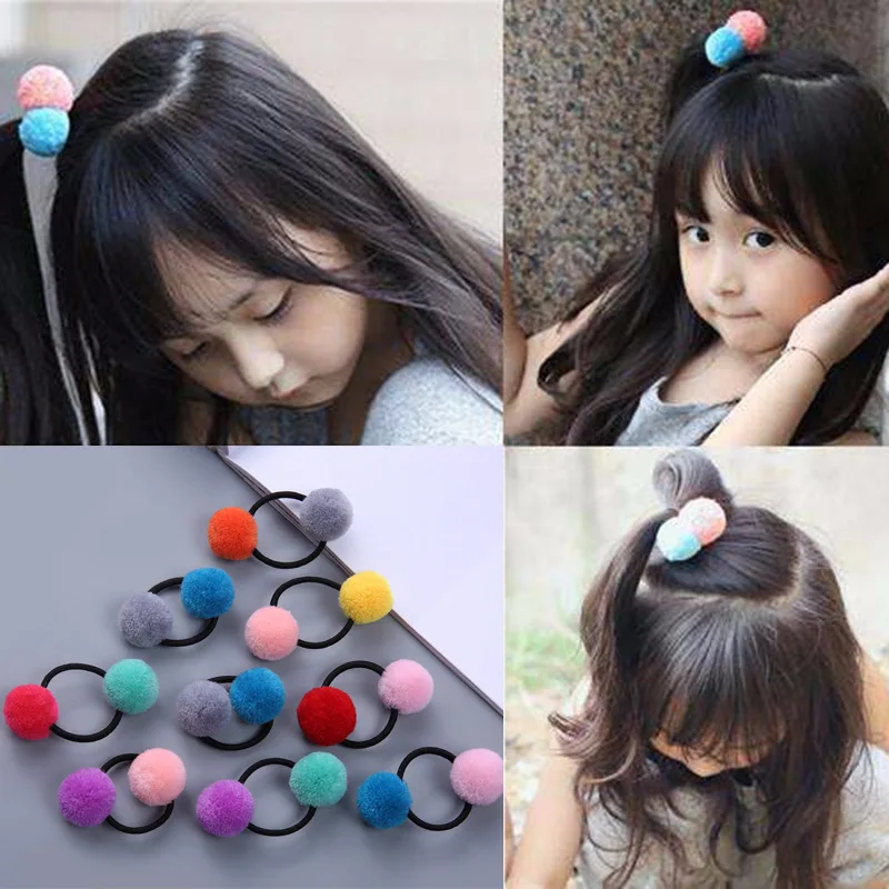 1 шт. новинка милые заколки для волос с помпоном маленьких девочек эластичная