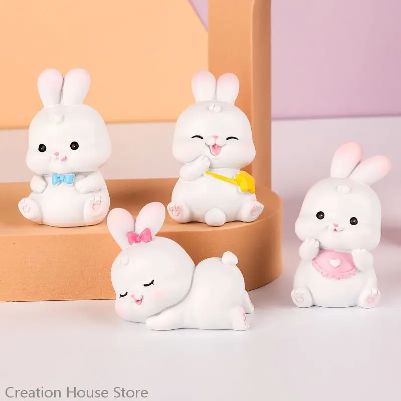 Cute Rabbit Figurines Mini Statue Sculpture Toys Miniature Resin Ornament Kawaii Birthday Gifts Cake Party Decoration Crafts