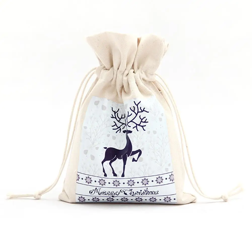 1 шт. Рождественский мешок 16 см X 23,5 см Холст Drawstring конфеты мешок счастливого Нового года детей рождественские подарочные сумки
