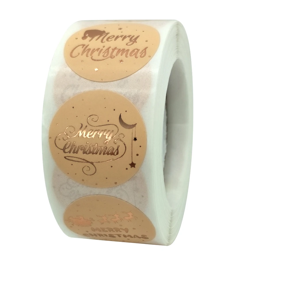 500 наклеек "С Рождеством" из золотой фольги, размером 2,5 см, для украшения подарочных пакетов на Рождество.