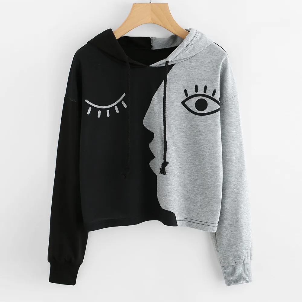 Женская толстовка с капюшоном длинным рукавом толстовки укороченная Лоскутная