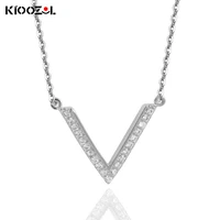 kioozol letter v crystal pendant micro inlaid cubic zirconia silver color choker necklace for women simple jewelry gifts 001 ko2