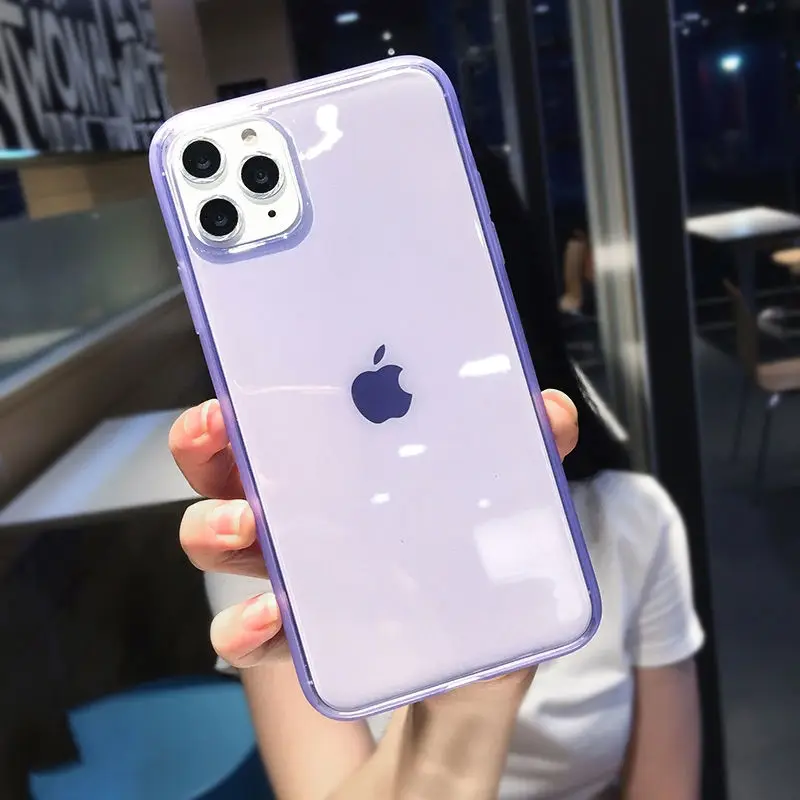 Прозрачный цветной противоударный чехол рамка для телефона iPhone 12 11 Pro Max X XR XS 8 7 6S