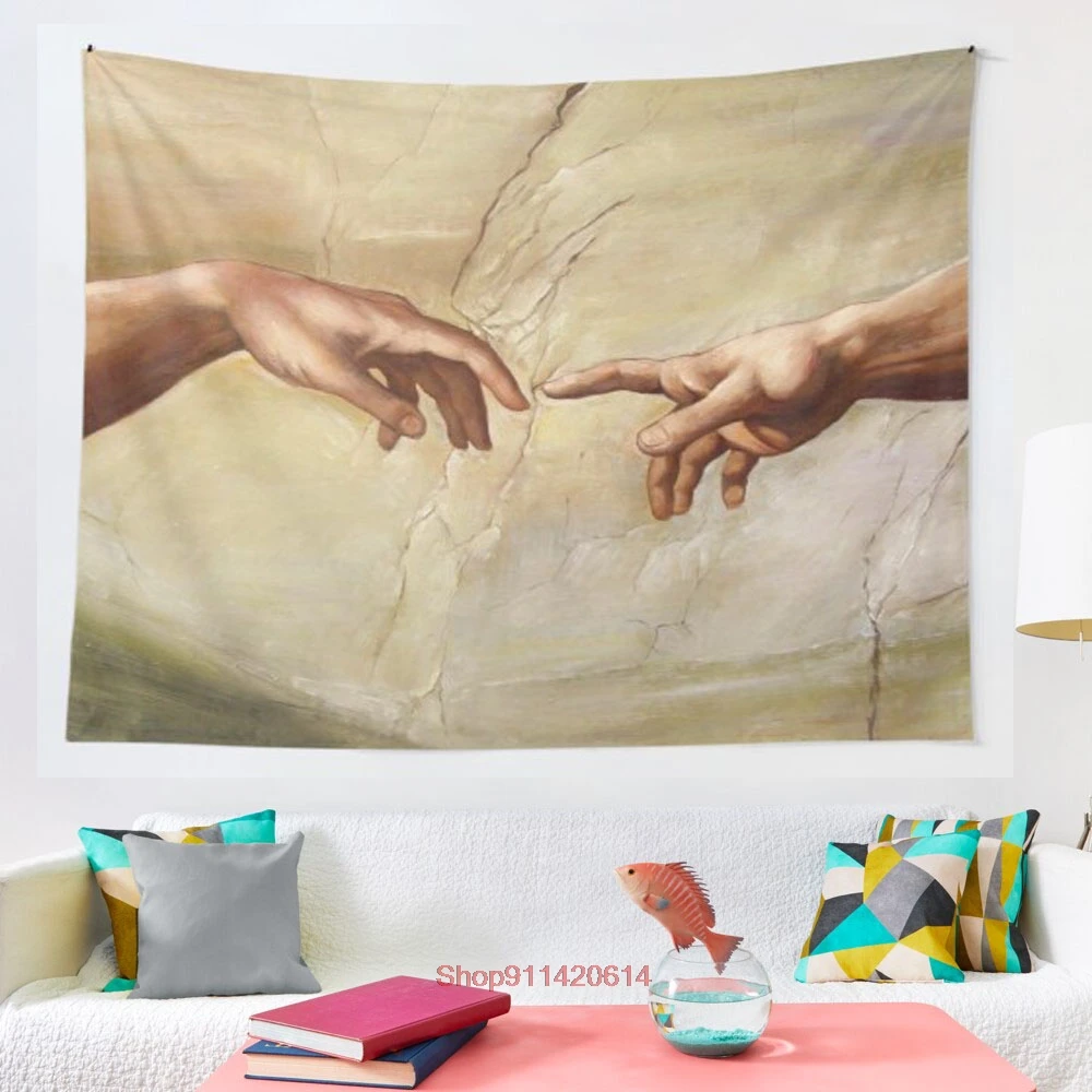 

Creation Of Adam Hands Painting tapestry wall decoration Mandala tapestry witchcraft Bohemian Hippie home decoration yoga mat