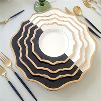 black and white plate set sunflower tray noble golden edge ceramic dinnerware western banquet dinner plates nordic food
