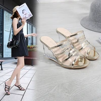 8cm crystal bordered fashion sexy party full dress models show stripper heels slippers nightclub pole dance shoes slope heel