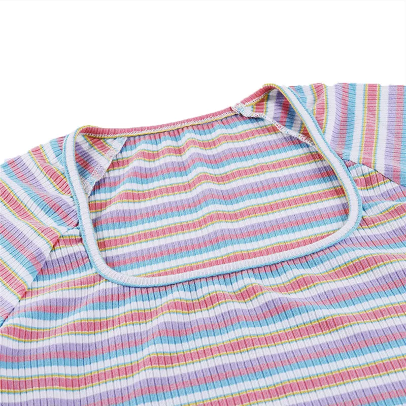 Женский укороченный топ в радужную полоску Повседневная Клубная футболка с