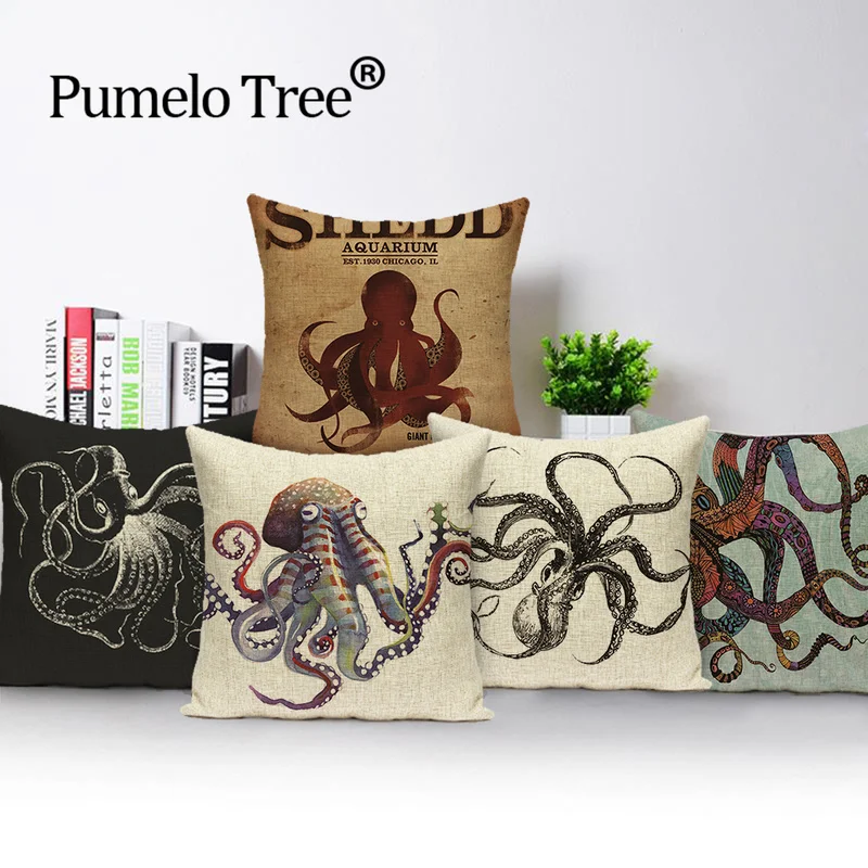 

Octopus Fashion Cushion Cover Home Decorative Throw Pillow Case Animal Linen Couch Car Sofa Housse De Coussin Coussin Canape
