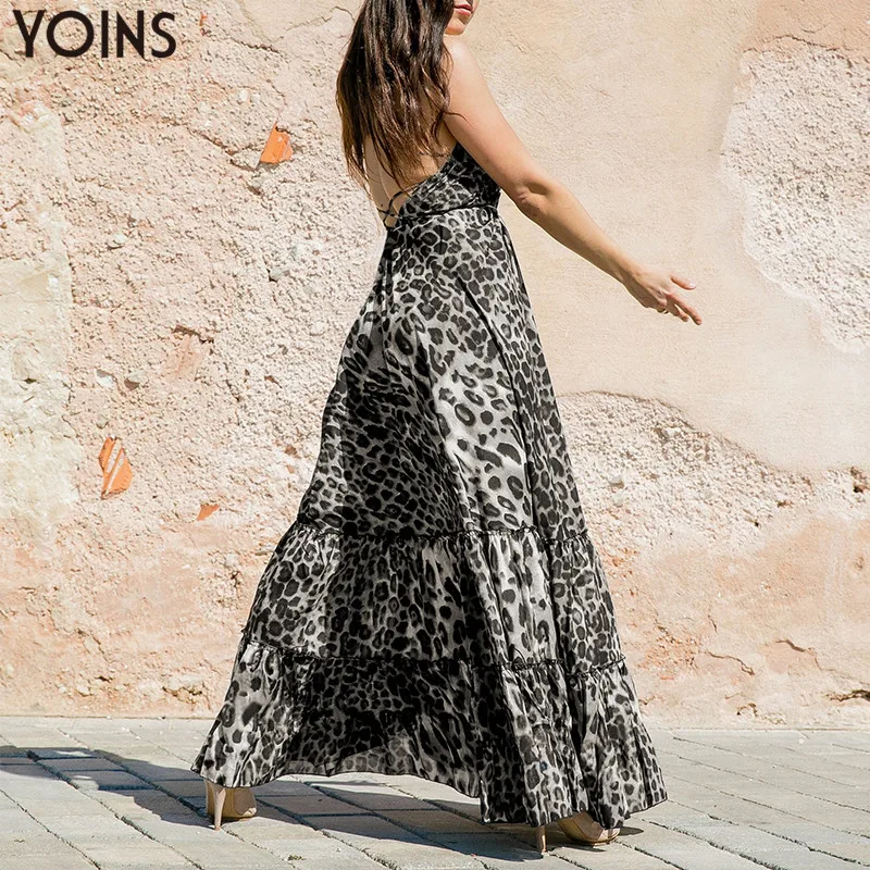 YOINS женское платье с леопардовым принтом летнее сексуальное на бретельках