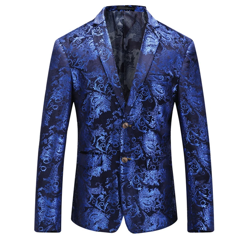 Blue Shenrun мужские пиджаки модные повседневные куртки осень зима синий стильный узор бархатный пиджак вечерние костюмы на выпускной свадьбу - Цвет: Blue
