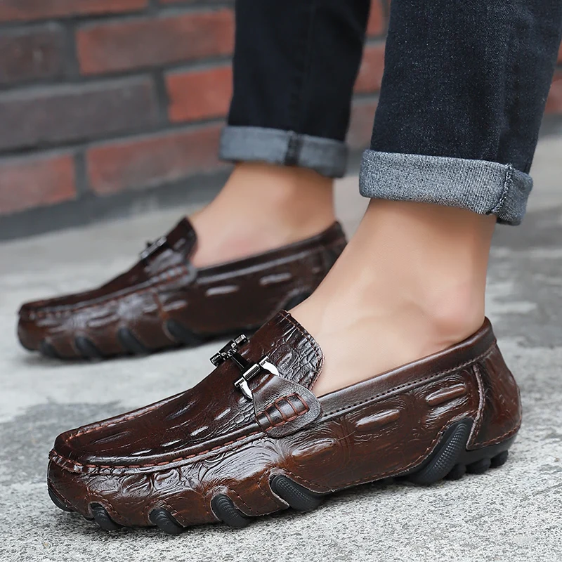 

Leather Men Loafer Shoes genuine leather Fashion Slip On Male Shoes outdoor breathable Casual Shoes Man club Party Footwear