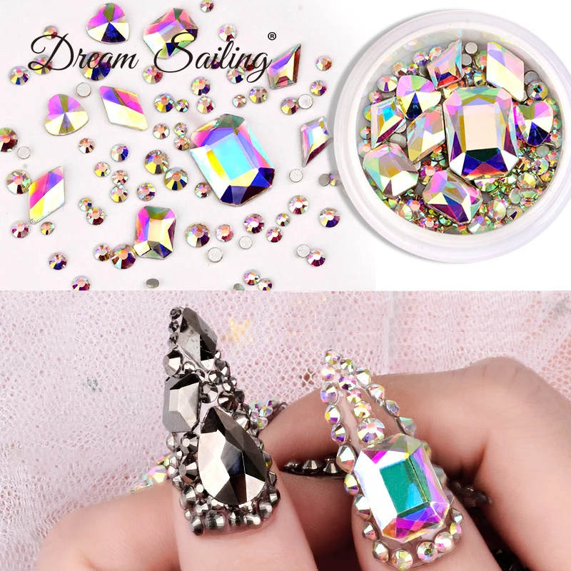 1 коробка Смешанные 3D Стразы украшения для ногтевого дизайна хрустальные