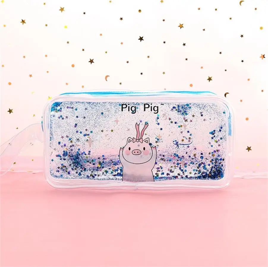 Kawaii Qiuck песок пенал мультфильм Свинья девушки макияж ручка мешок большой емкости прозрачная сумка для хранения школьные канцелярские принадлежности - Цвет: 8