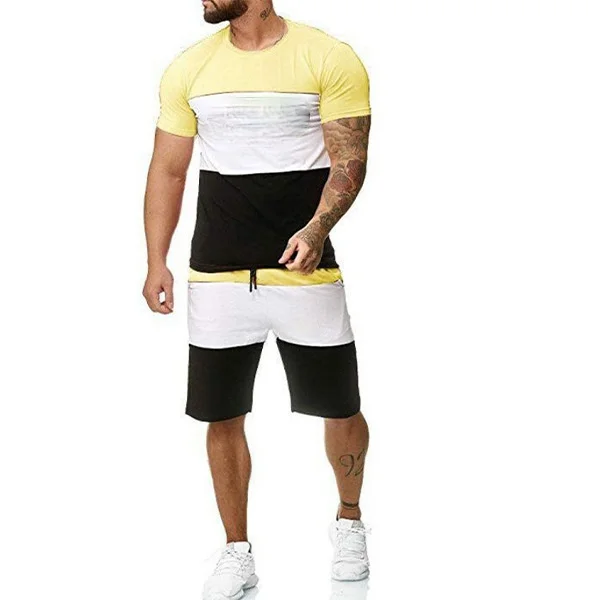 

2021 Cross-order Summer Men's Five-Point Pants Sports Suit Outdoor Running Short-Sleeved Muscle Fitness Trend Shorts