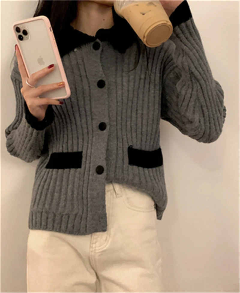 

New Lady 2020 Trendy Spring Autumn Women's Sweater Coats Patchwork Single Breasted Female Cardigans Women Knitted Sweaters D35