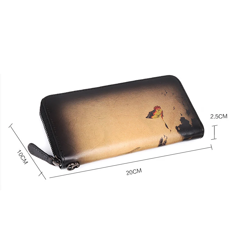 

Johnature Genuine Leather Hand Painted Long Womens Wallets And Purses 2021 New Retro Wallet Card Holder Phone Purse Hand Wallet