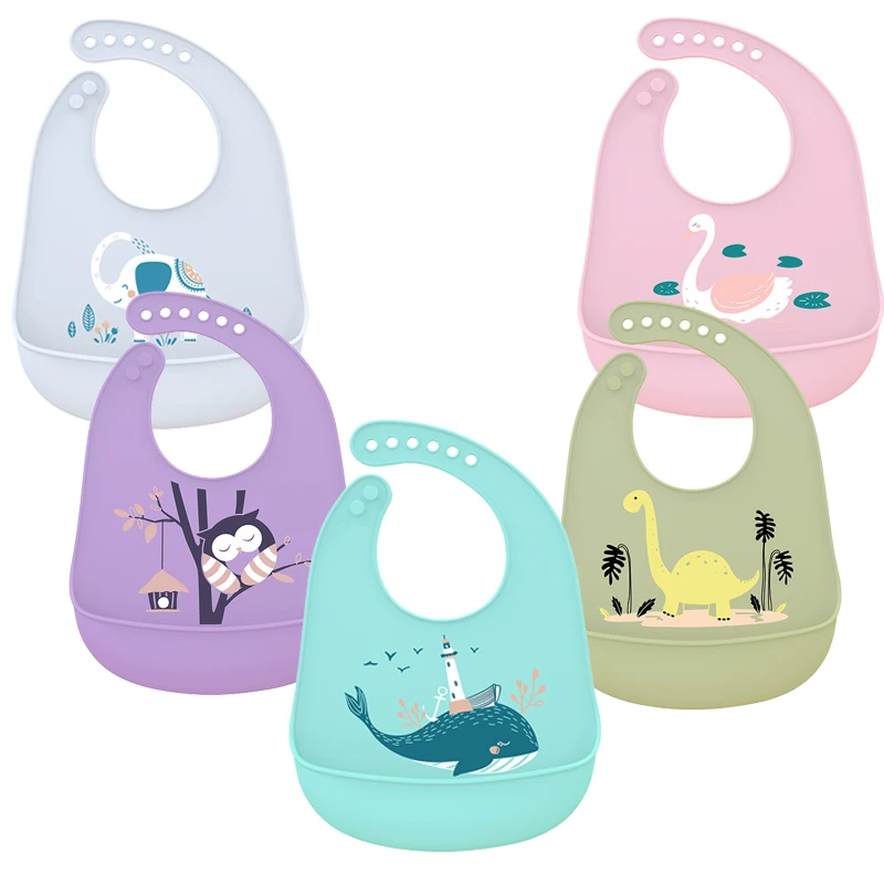 

Silicone Waterproof Baby Bibs for Feeding Food Soft Adjustable Burp Cloth Baby Stuff Animals Bib Cute Cartoon Elephant Baby Bib