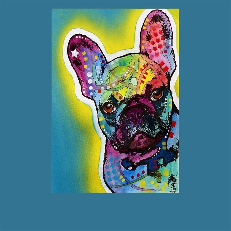 

French Bulldog Canvas Painting Draw Core Spray Painting Colorful Creative Adornment Picture Fashion Household Decoration Picture