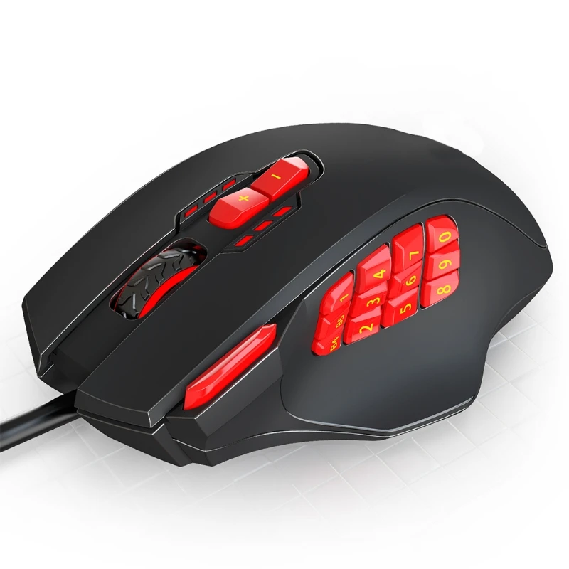 

18-Buttons USB Wired Mouse with 12 Programmable Side Buttons Adjustable Weights 4000dpi Corded Gaming Mouse Home Office