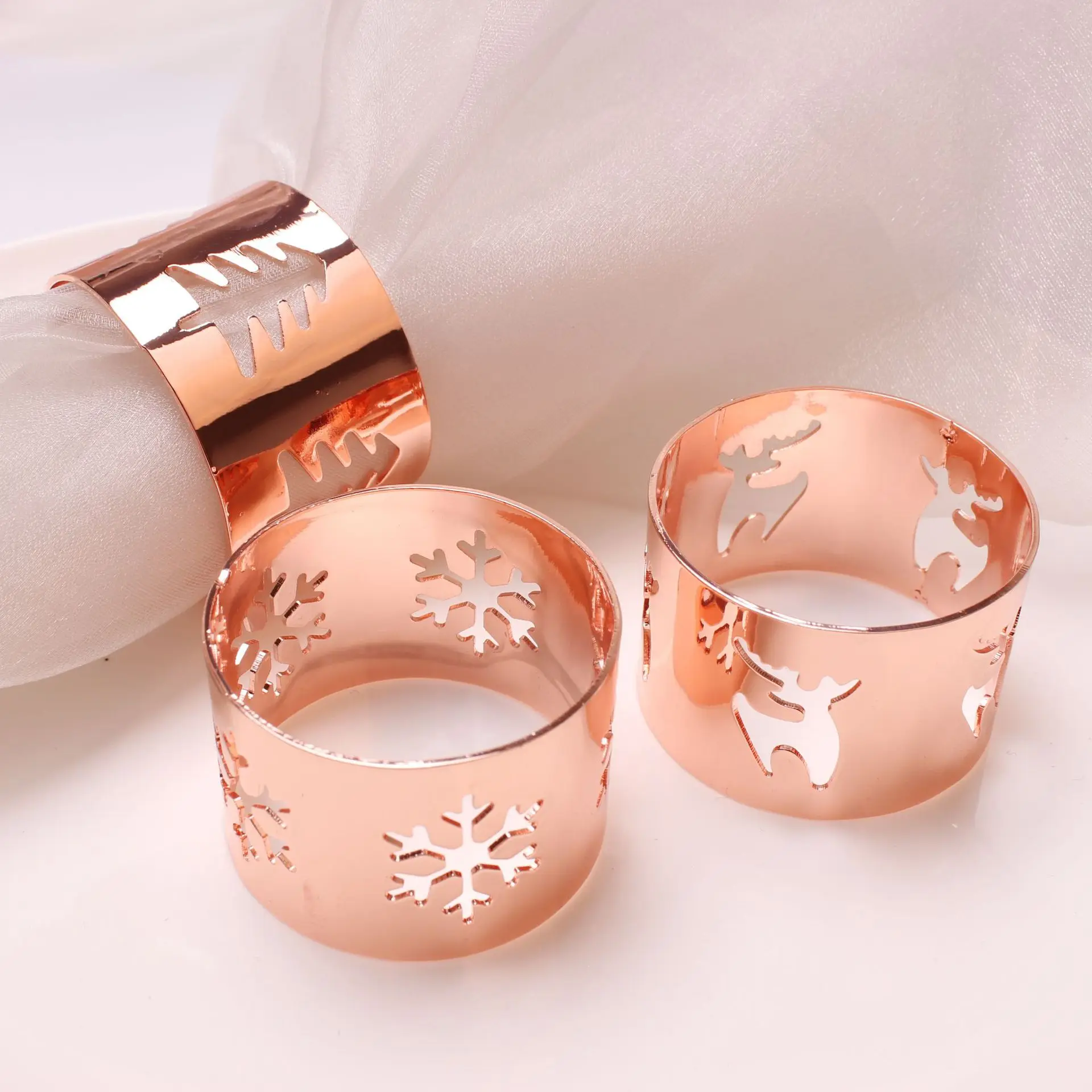 12 шт./лот кольцо для салфеток в виде снежинок рождественской елки металлическая