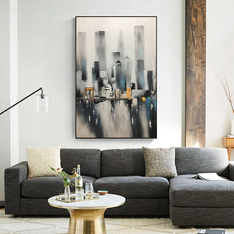 

Hand-painted urban architecture landscape paintings of modern art canvas wall poster image sitting room home decoration