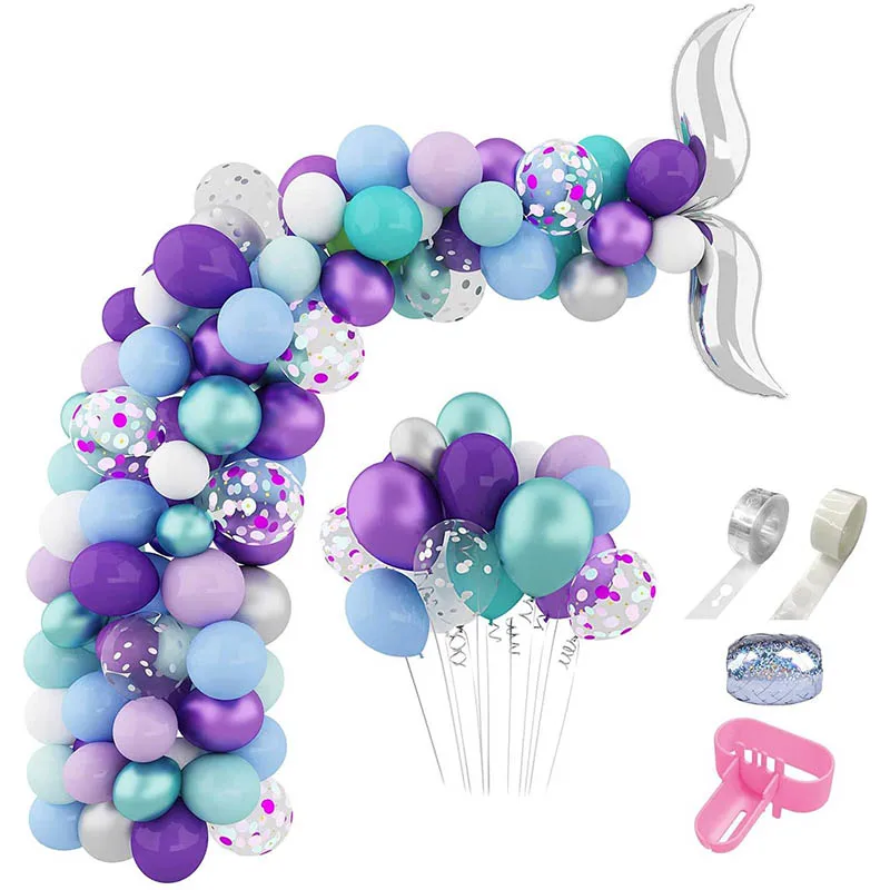 

Practical Mermaid Balloon Garland Arch Kit Long Green Purplee White Confetti Latex Balloons Theme Girl Birthday Party Supplies