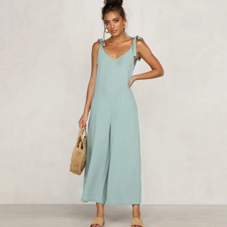 

2021 spring and summer new fashion women's suspenders sexy solid color jumpsuit