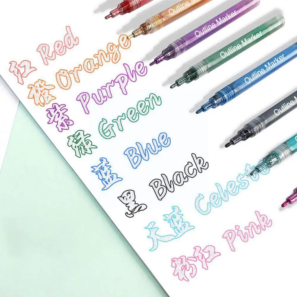 

Two-line outline flashing metal marker permanent two-line outline painting DIY ceramic plastic pen album glass stone photo T2W8