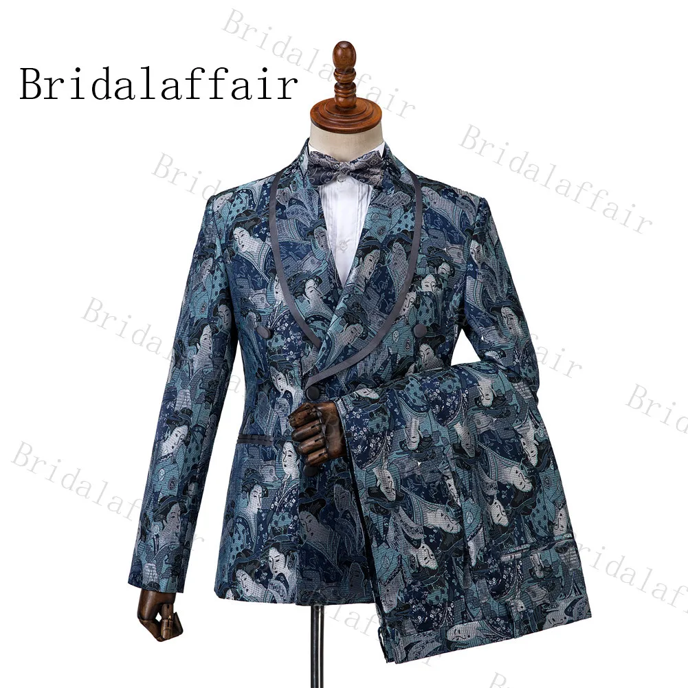 as image color-3 Bridalaffair блестящие озерно-голубой Для мужчин костюмы комплект из 3 предметов осень банкет серии жениха мужской мундир для свадьбы Для мужчин вечерние костюмы заостренный лацкан - Цвет: as image color-3