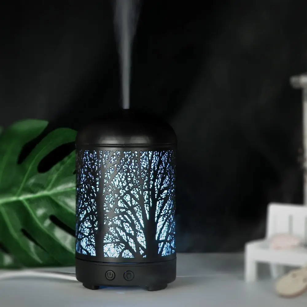

100ml Ultrasonic Air Humidifier Forest Deer Aroma Essential Oil Diffuser Hallow Metal 7 Color LED Aromatherapy Humidificador