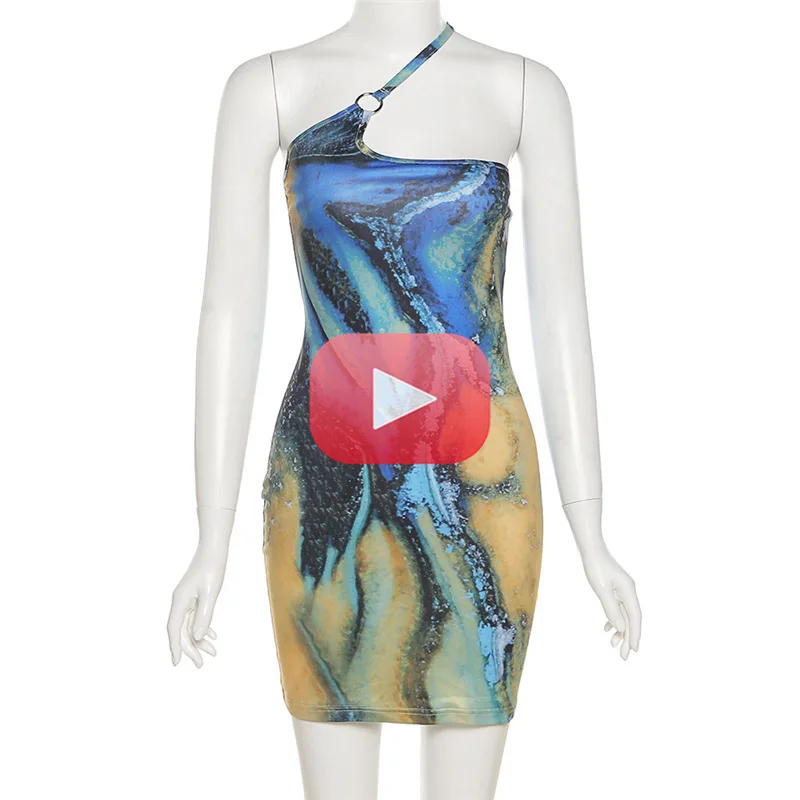 

Mini Dresses One Shoulder Print Clubwear One Shoulder Female Bodycon Sleeeveless Dress Sexy Casual Women Clothing