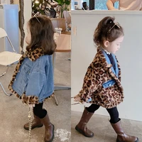 winter baby girl warm thick denim leopard both sides jacket fur hooded toddler girl outerwear jacket cotton kids parkas children