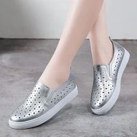 spring summer silver flats hollow out women shoes loafers girls white boat shoes comfy ladies best flats for standing all day