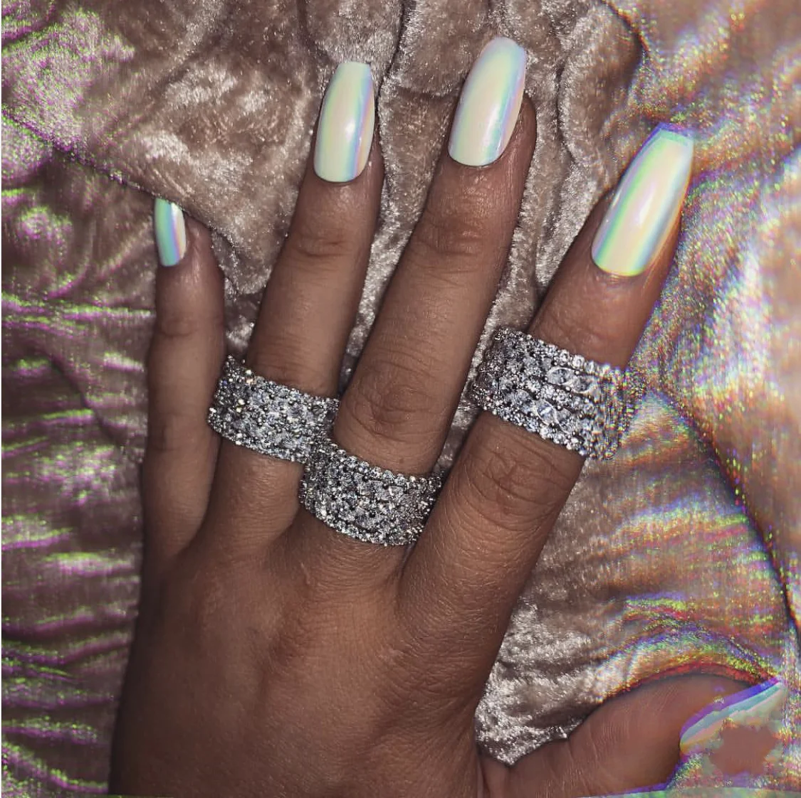 

Hip hop diamond painting full ring Luxury 925 Sterling silver Engagement Cocktail wedding Rings for Women men Party fine jewelry