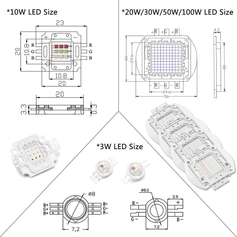 3W 9W 10W 20W 30W 50W 100W LED RGB High Power Stage Light Red Green Blue Chip DIY molding Source Beads | Освещение