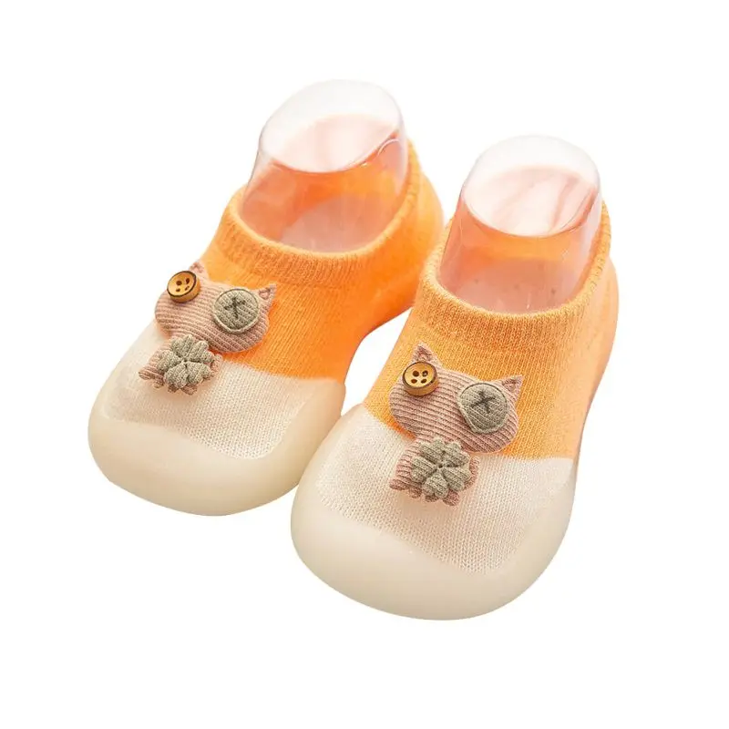 Осенние носки тапочки для новорожденных милые Нескользящие с резиновой мягкой